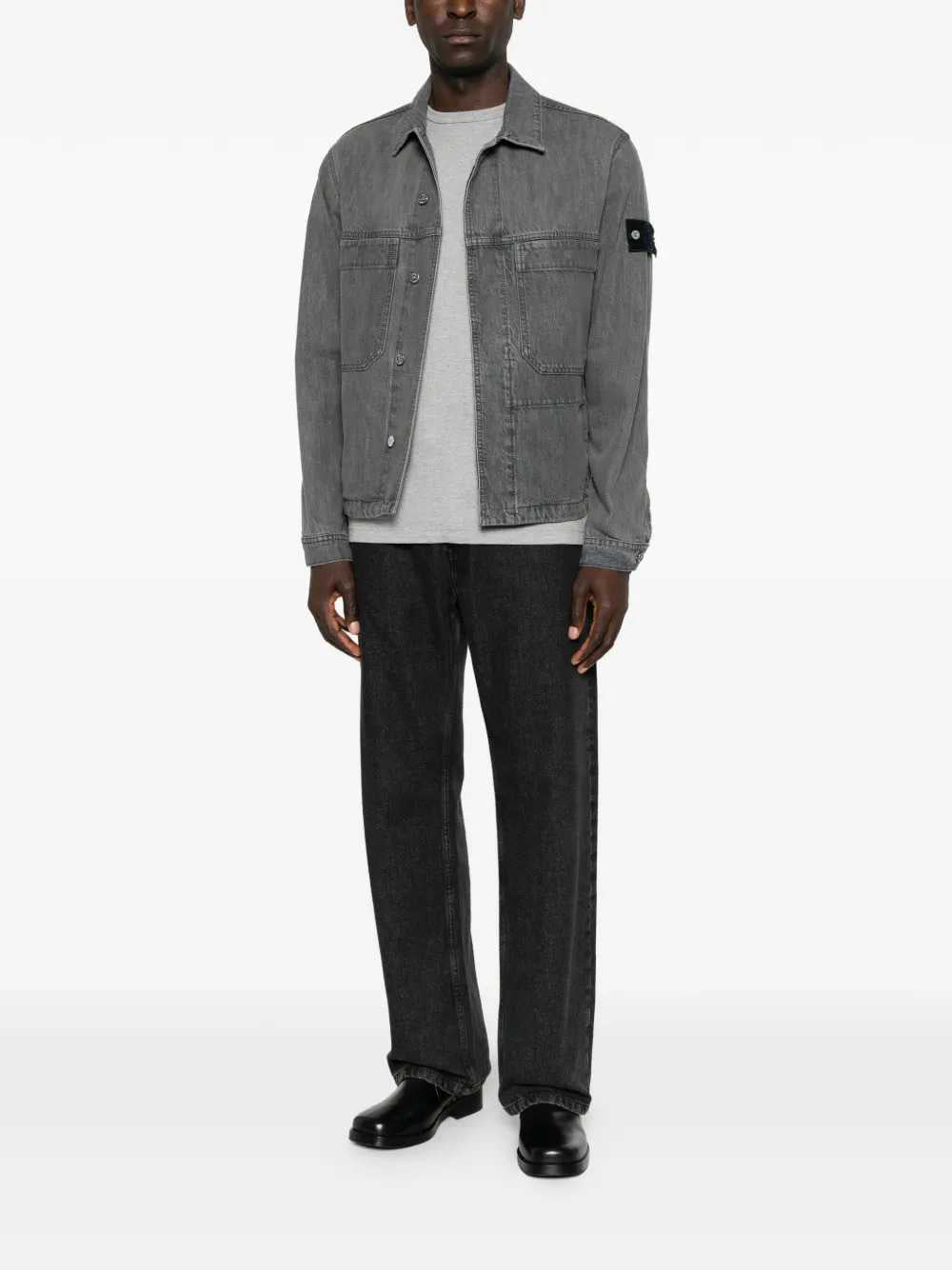 Stone Island Men Denim Jacket With Logo Patch STONE ISLAND