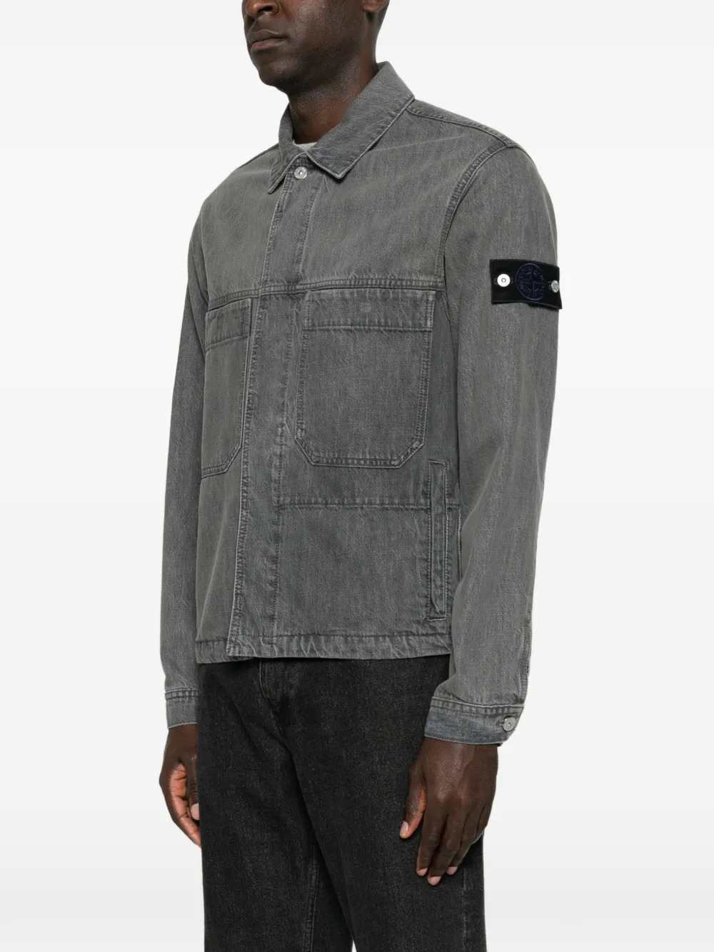 Stone Island Men Denim Jacket With Logo Patch STONE ISLAND