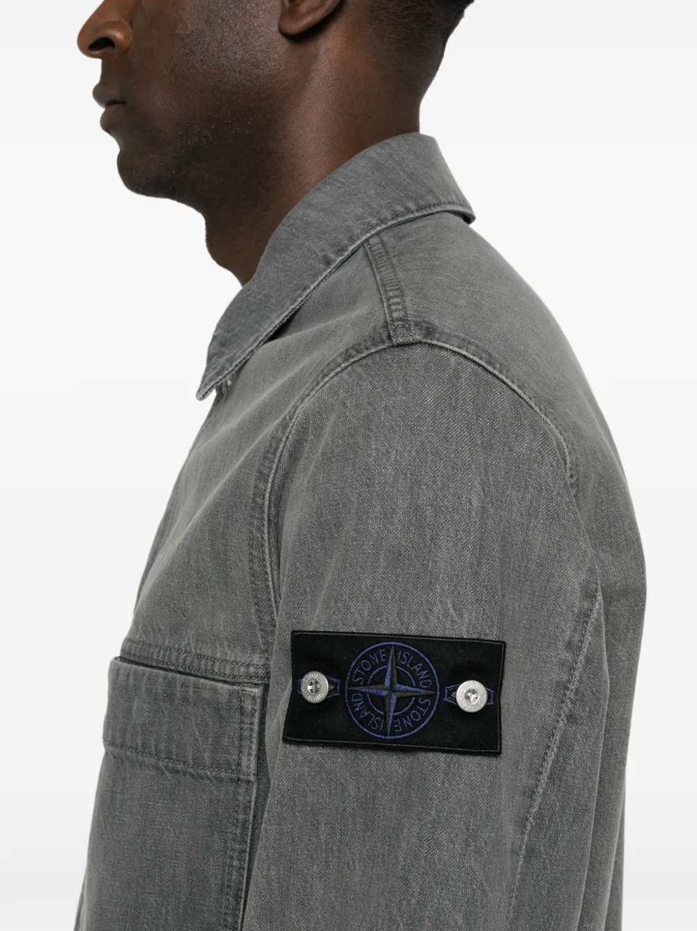 Stone Island Men Denim Jacket With Logo Patch STONE ISLAND