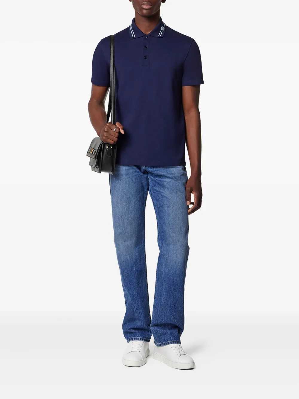 Versace Men Embroidered Cotton Polo Shirt VERSACE