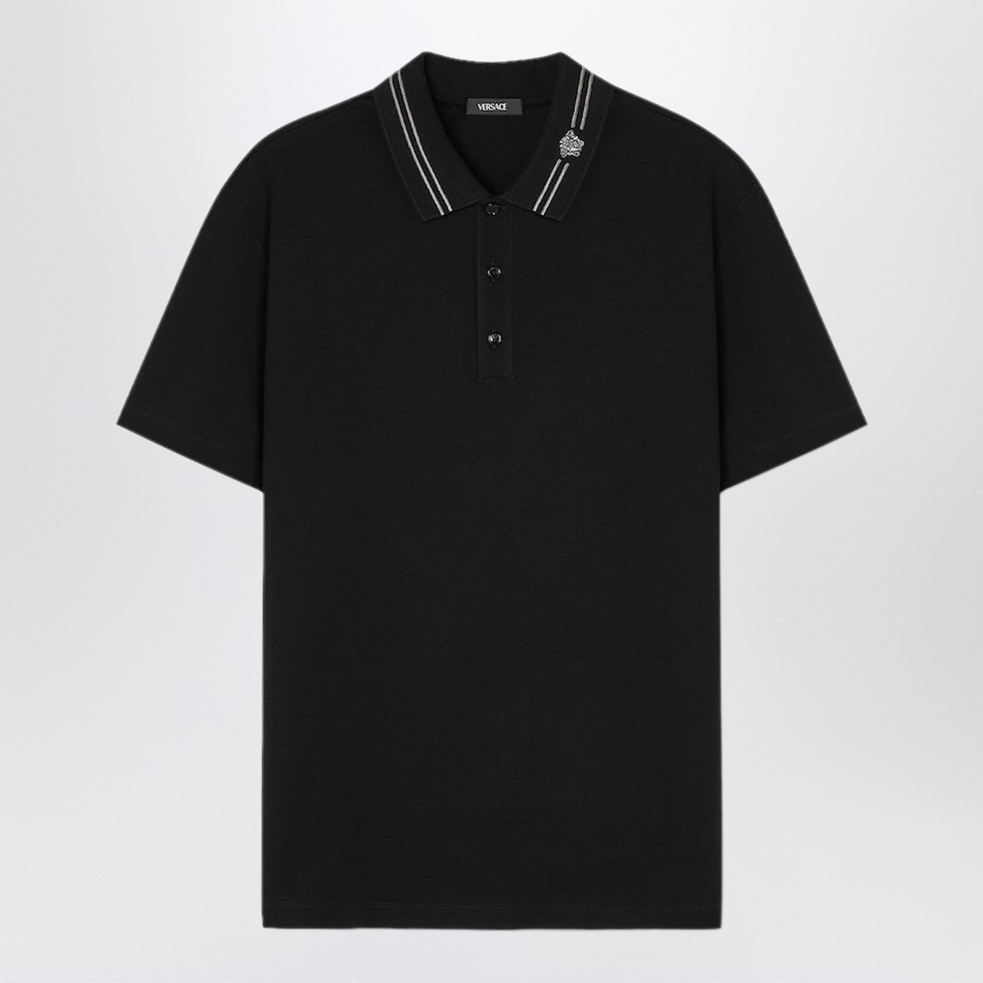 Versace Black Polo Shirt With Medusa Embroidery Men VERSACE