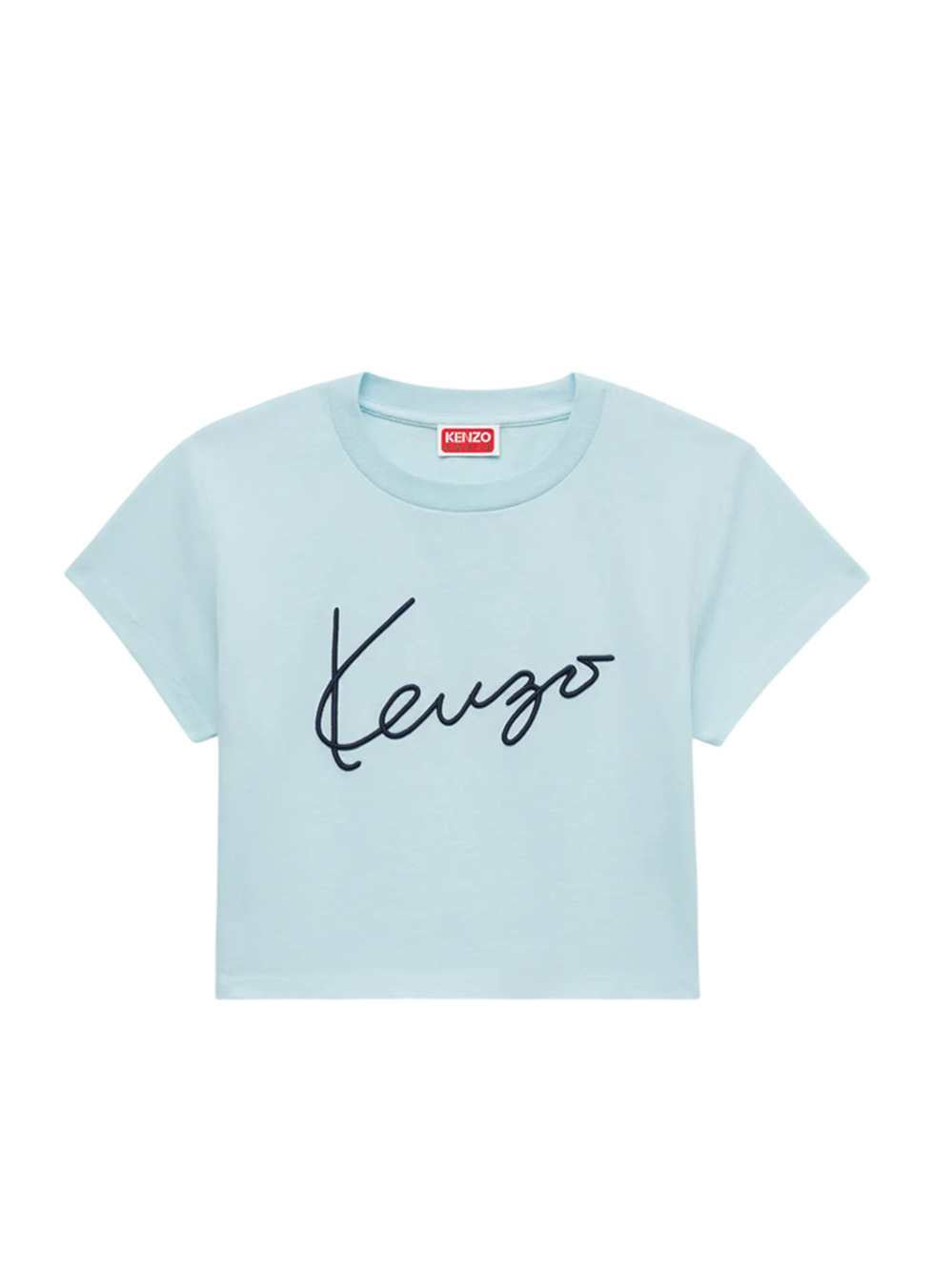 Kenzo Women `Kenzo Signature` Embroidered Cotton Cropped T-Shirt KENZO