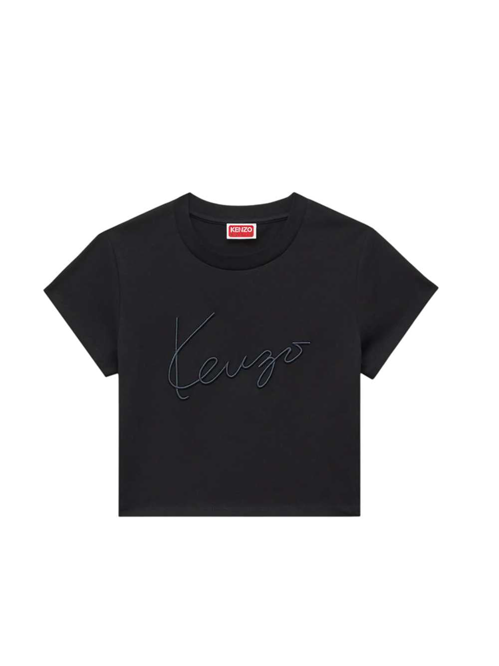 Kenzo Women `Kenzo Signature` Embroidered Cotton Cropped T-Shirt KENZO