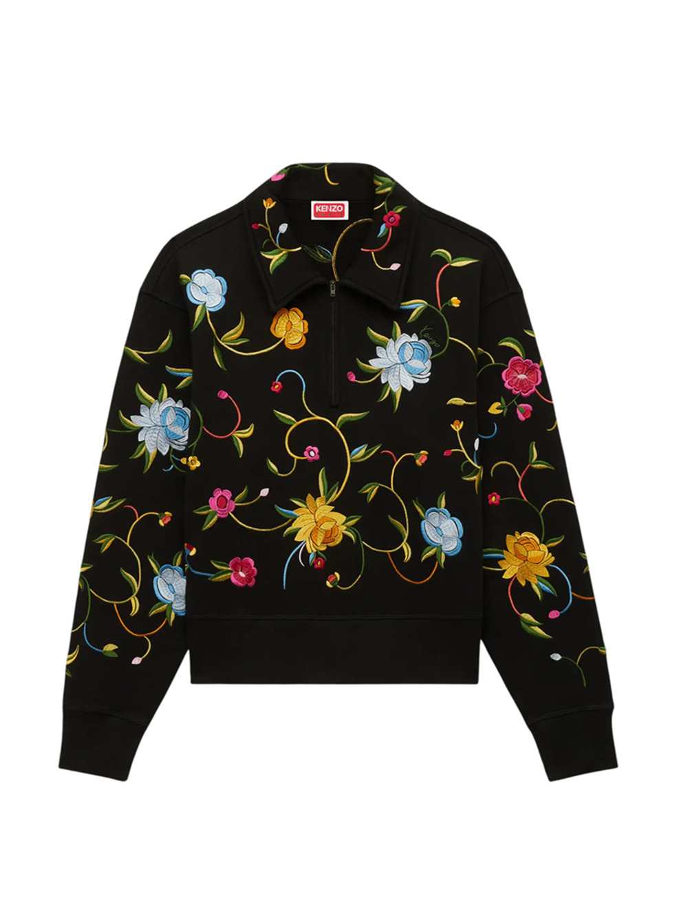 Kenzo Men `Kenzo Wildflower` Embroidered Half-Zip Cotton Sweatshirt KENZO