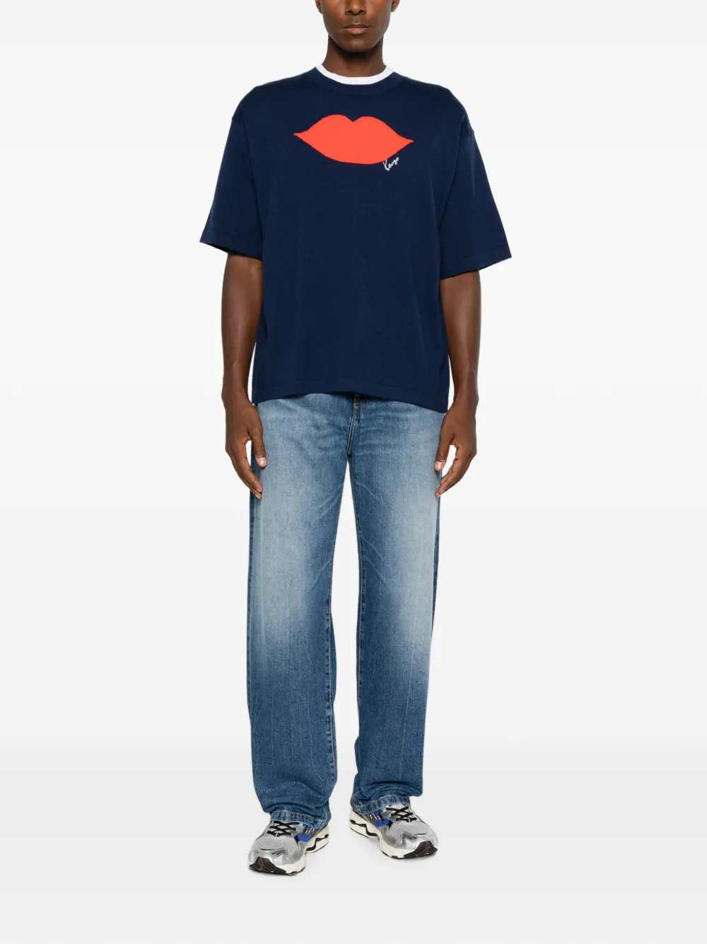 Kenzo Unisex Short-Sleeved Sweater With Lip Intarsio KENZO