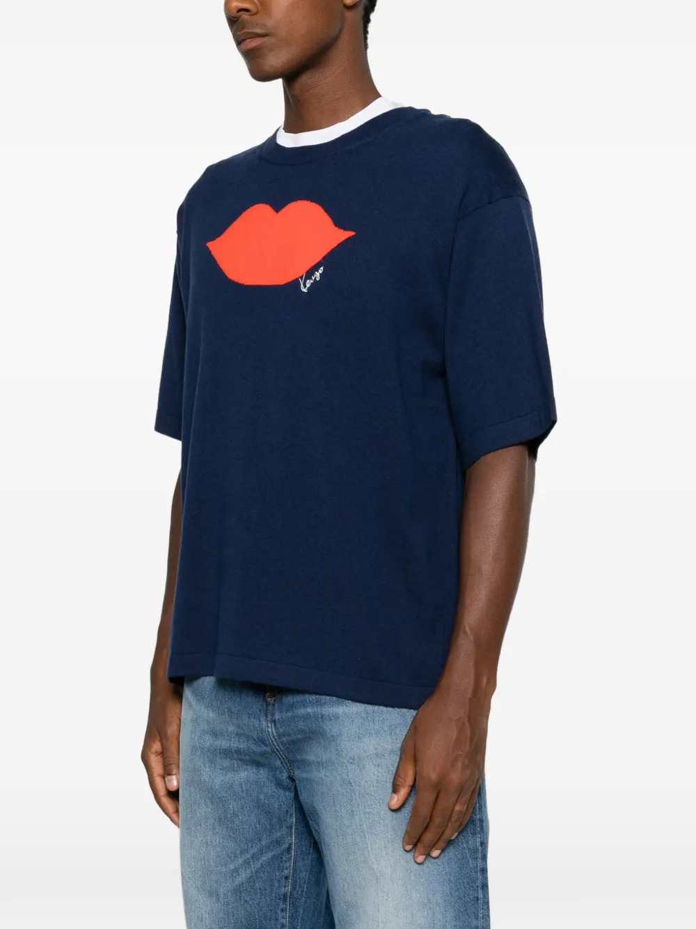 Kenzo Unisex Short-Sleeved Sweater With Lip Intarsio KENZO
