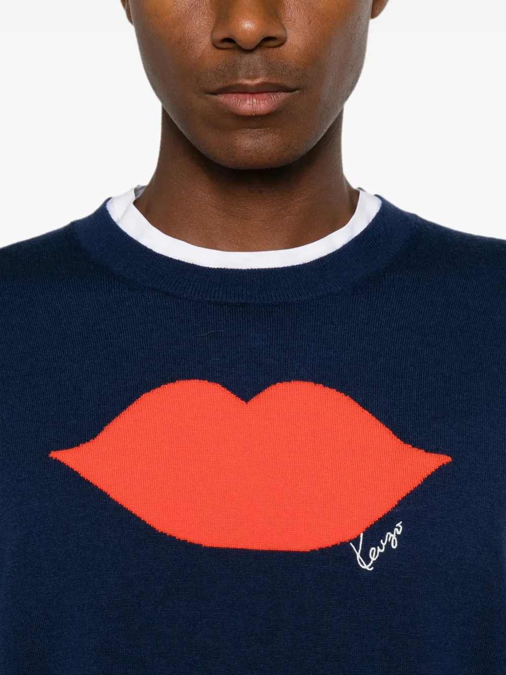 Kenzo Unisex Short-Sleeved Sweater With Lip Intarsio KENZO