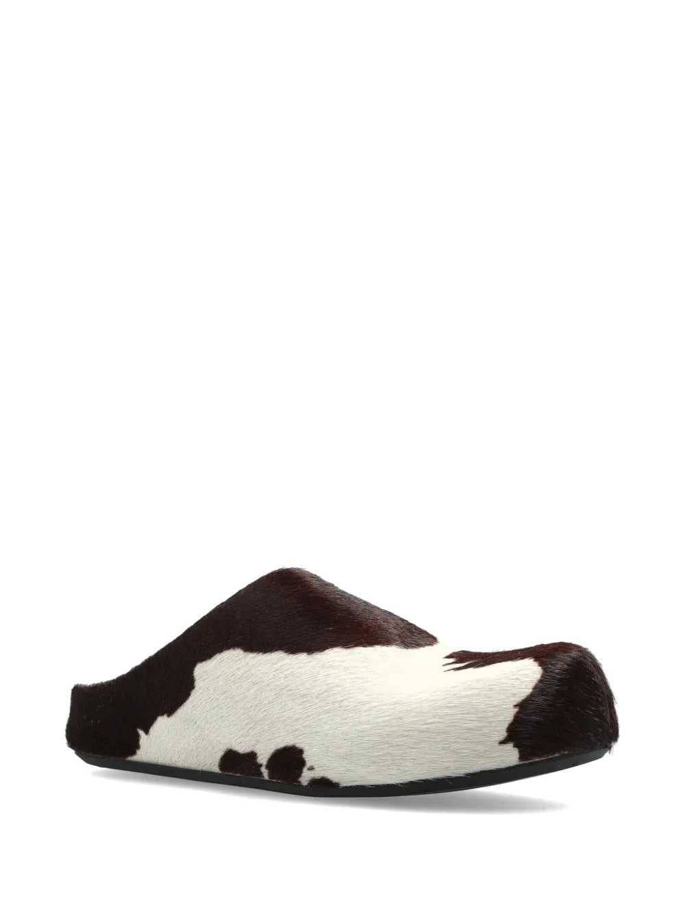 Marni Women White And Brown Cow-Print Calf Hair Fussbett Mules MARNI