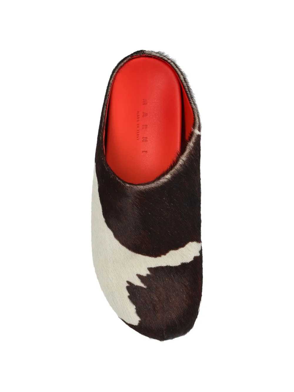 Marni Women White And Brown Cow-Print Calf Hair Fussbett Mules MARNI