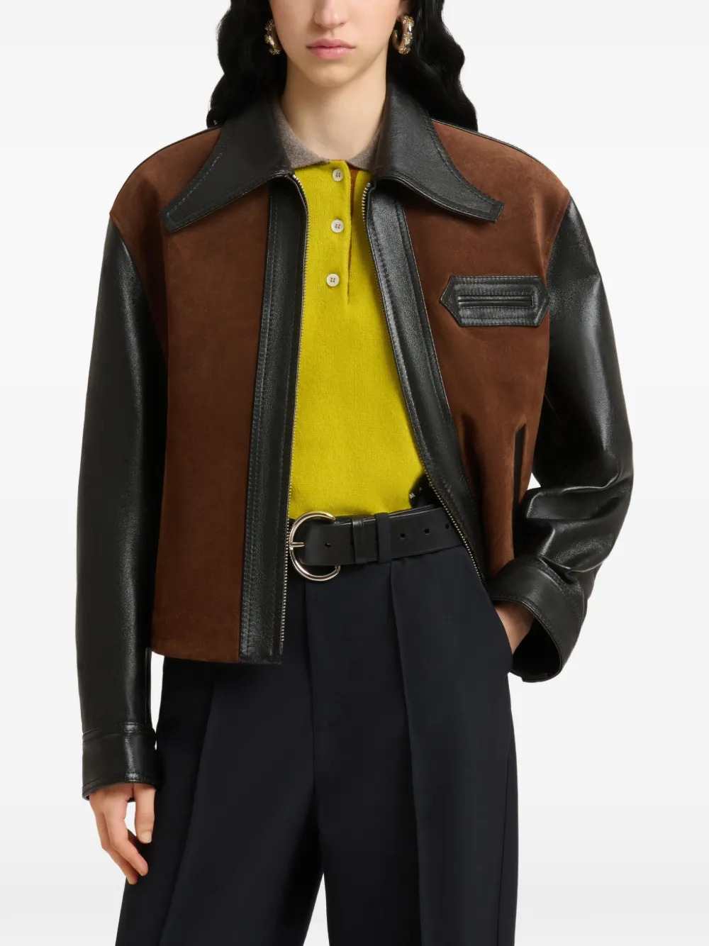 Marni Women Black Leather Jacket With Split-Leather Front Panel MARNI