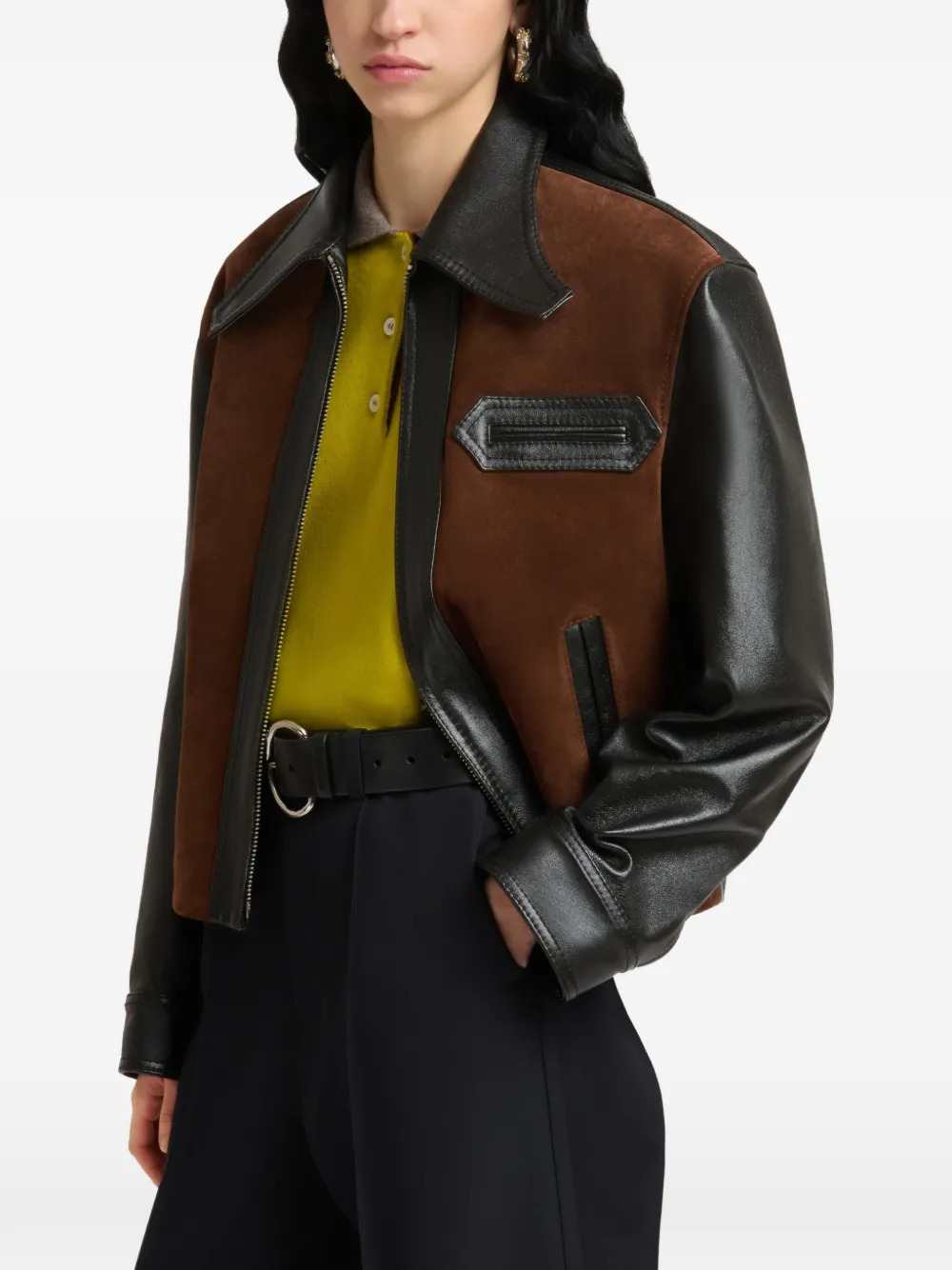 Marni Women Black Leather Jacket With Split-Leather Front Panel MARNI