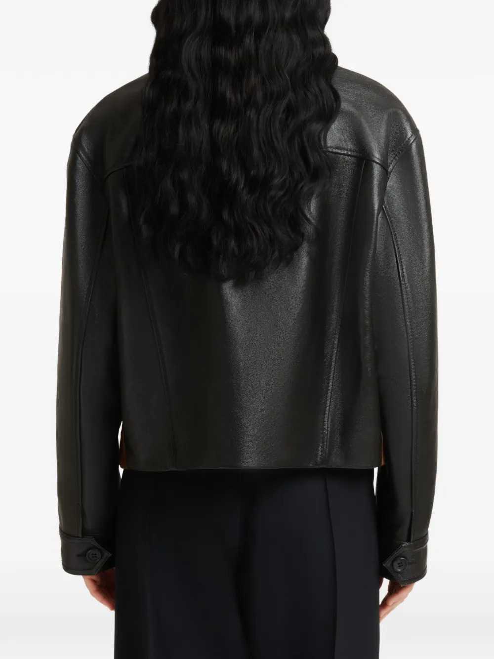 Marni Women Black Leather Jacket With Split-Leather Front Panel MARNI