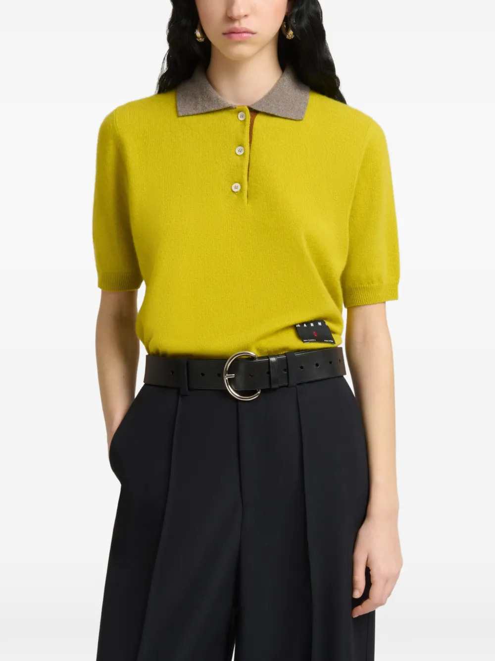 Marni Women Yellow Cashmere Polo Shirt With Contrasting Collar MARNI