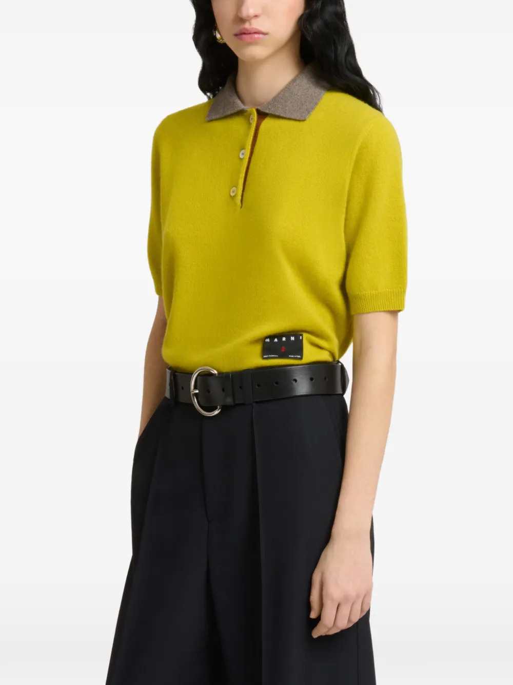 Marni Women Yellow Cashmere Polo Shirt With Contrasting Collar MARNI