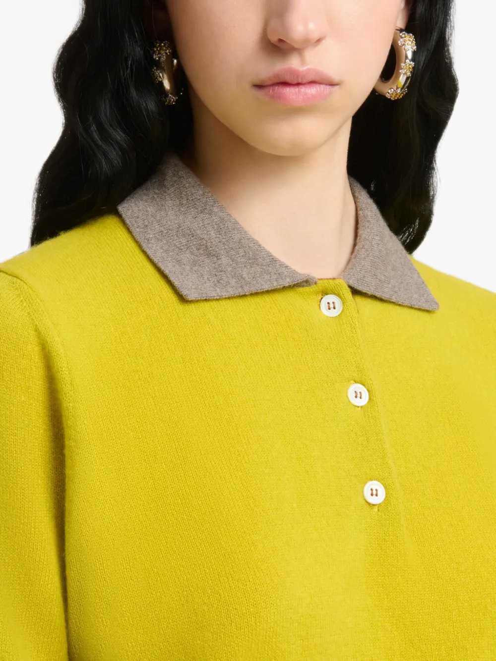 Marni Women Yellow Cashmere Polo Shirt With Contrasting Collar MARNI