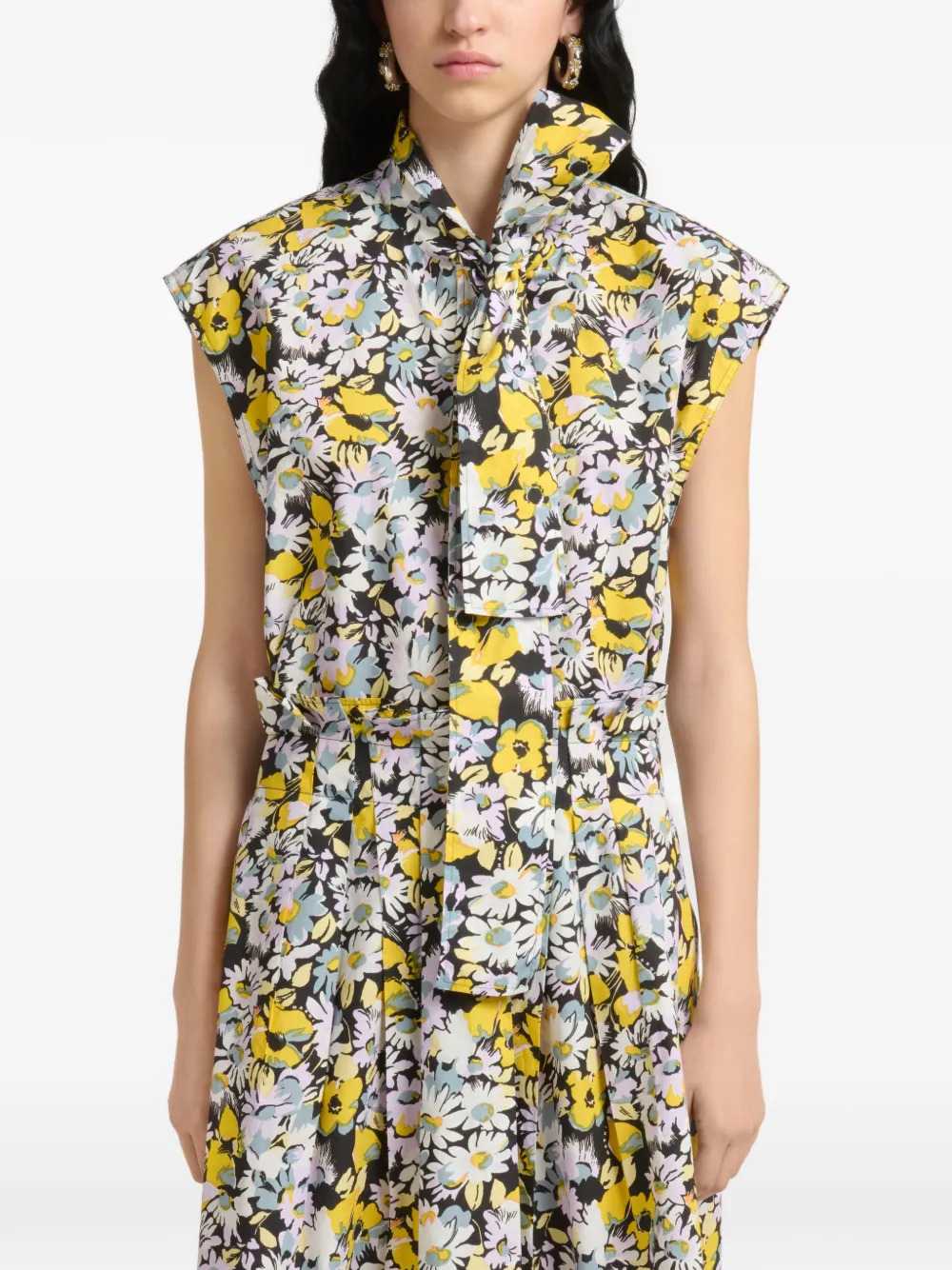 Marni Women Black Poplin Sleeveless Blouse With Pop Floral Print MARNI