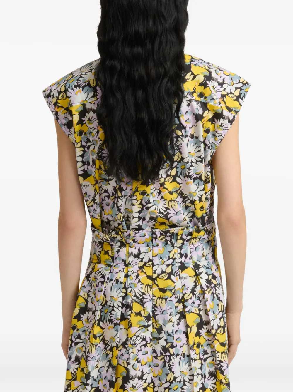 Marni Women Black Poplin Sleeveless Blouse With Pop Floral Print MARNI