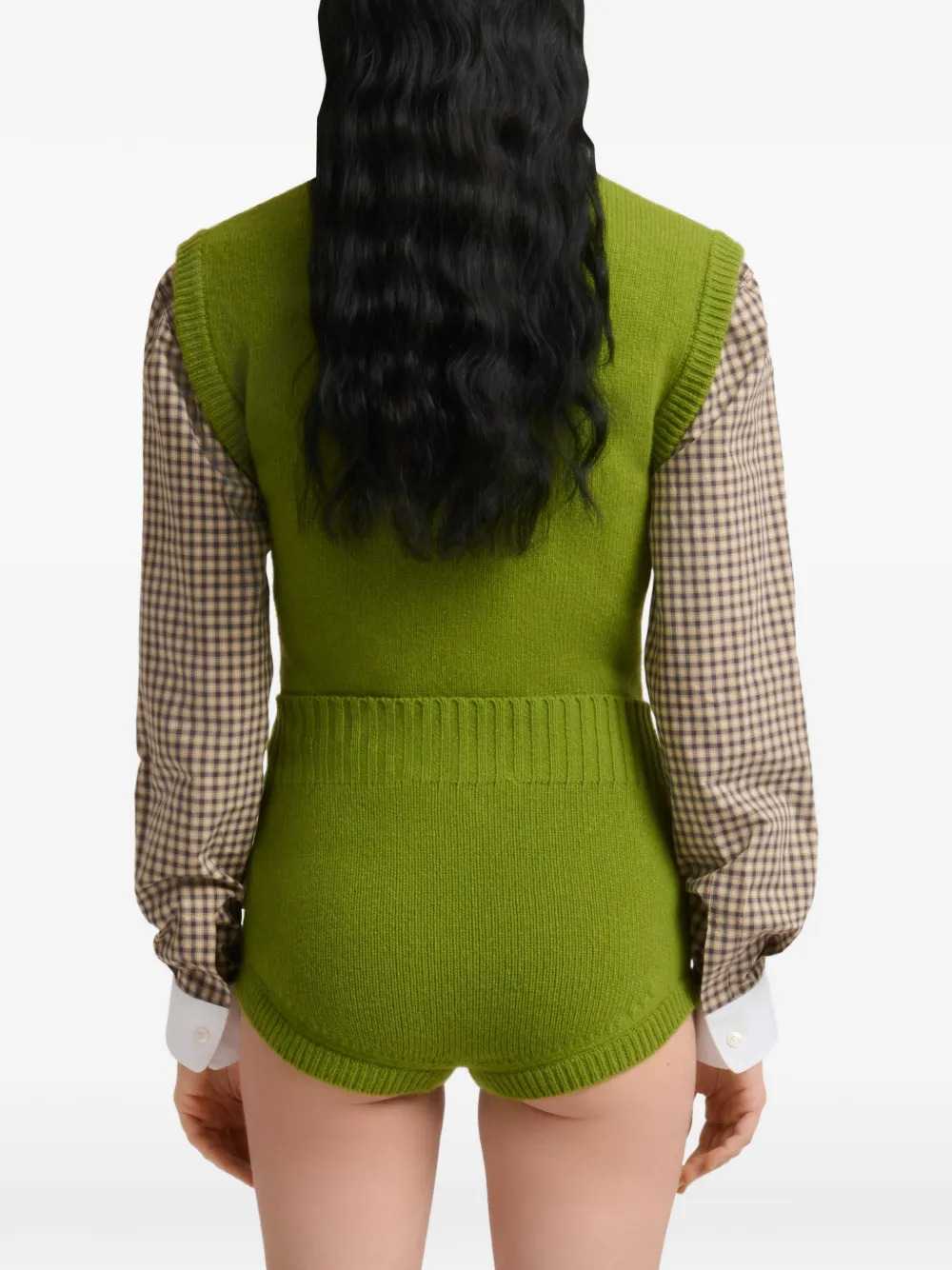 Marni Women Green Wool And Cashmere Vest With Floral Embroidery. MARNI