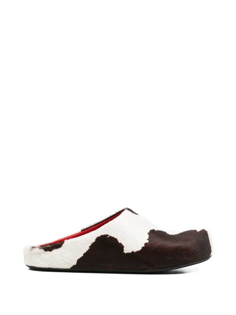 Marni Men White And Brown Cow-Print Calf Hair Fussbett Mules MARNI