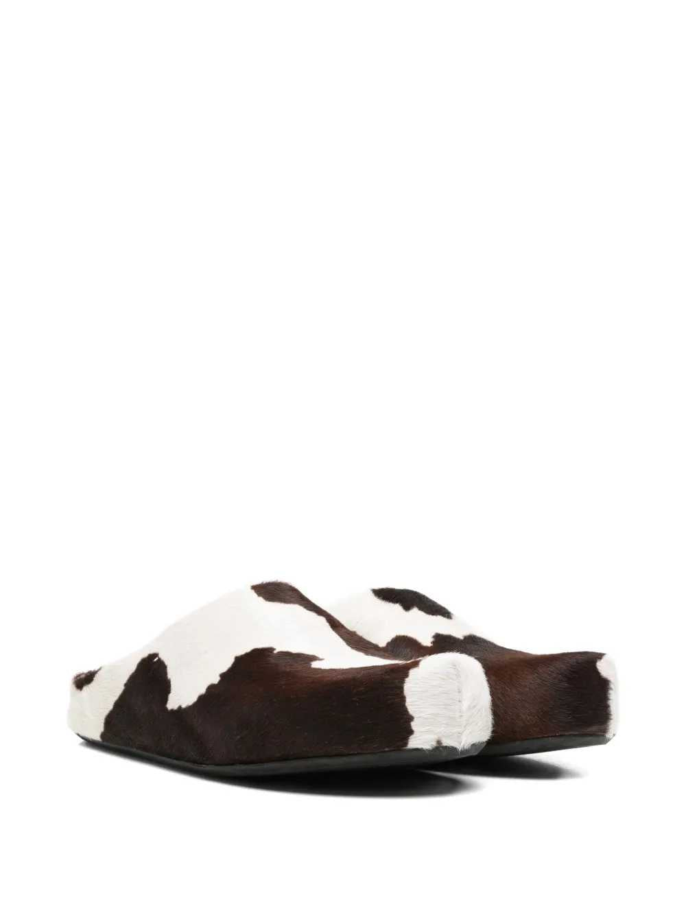 Marni Men White And Brown Cow-Print Calf Hair Fussbett Mules MARNI