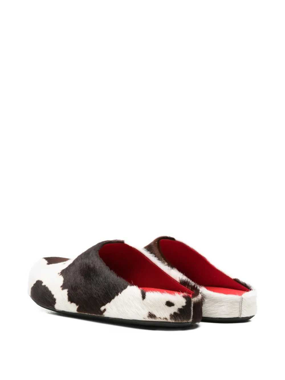 Marni Men White And Brown Cow-Print Calf Hair Fussbett Mules MARNI
