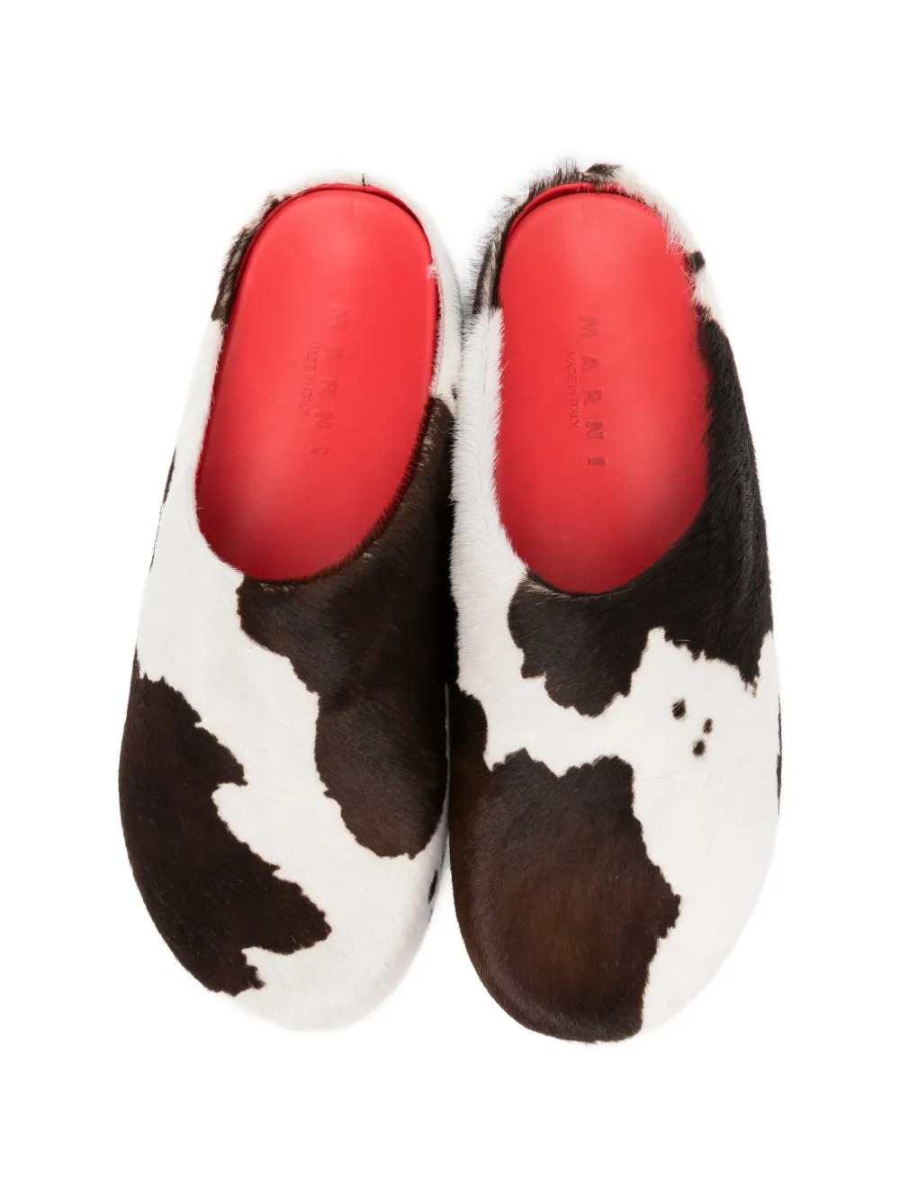Marni Men White And Brown Cow-Print Calf Hair Fussbett Mules MARNI