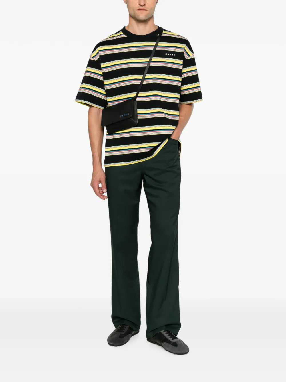 Marni Men Striped Cotton T-Shirt With Logo Print MARNI