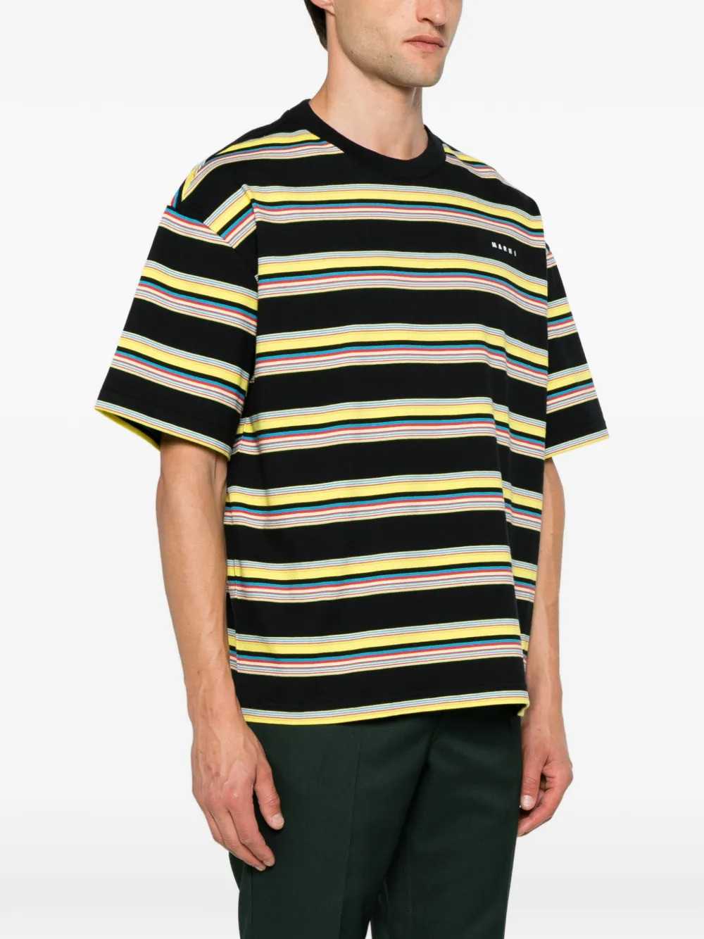 Marni Men Striped Cotton T-Shirt With Logo Print MARNI