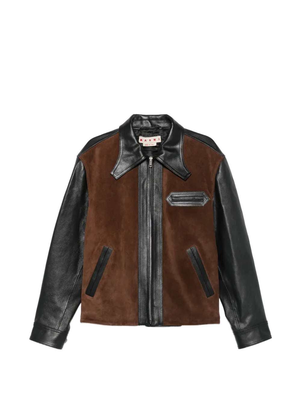 Marni Men Black Leather Jacket With Suede Front Panel MARNI