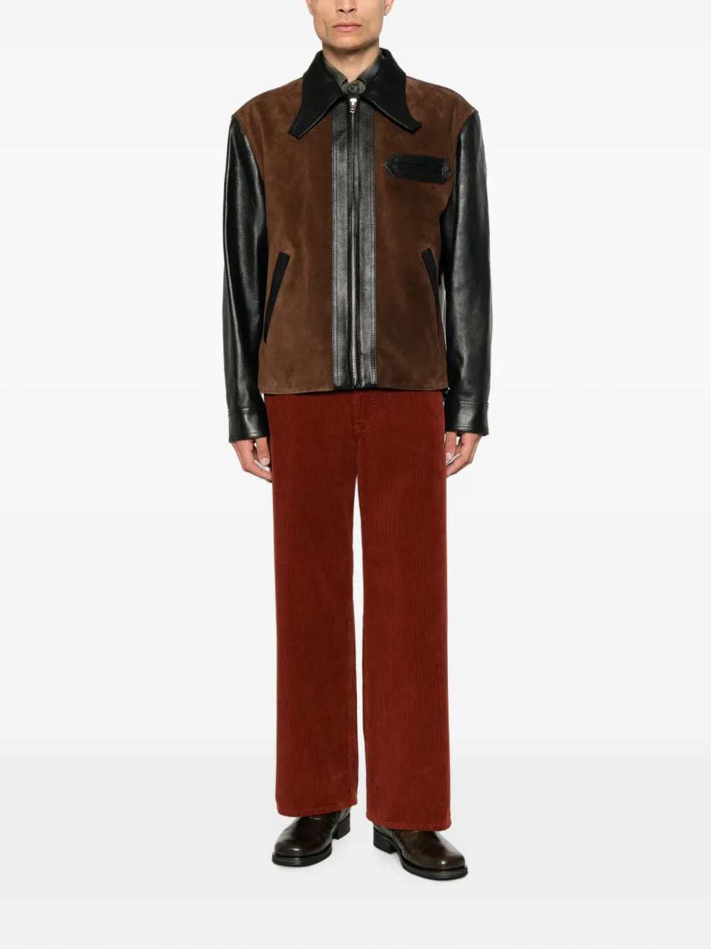Marni Men Black Leather Jacket With Suede Front Panel MARNI