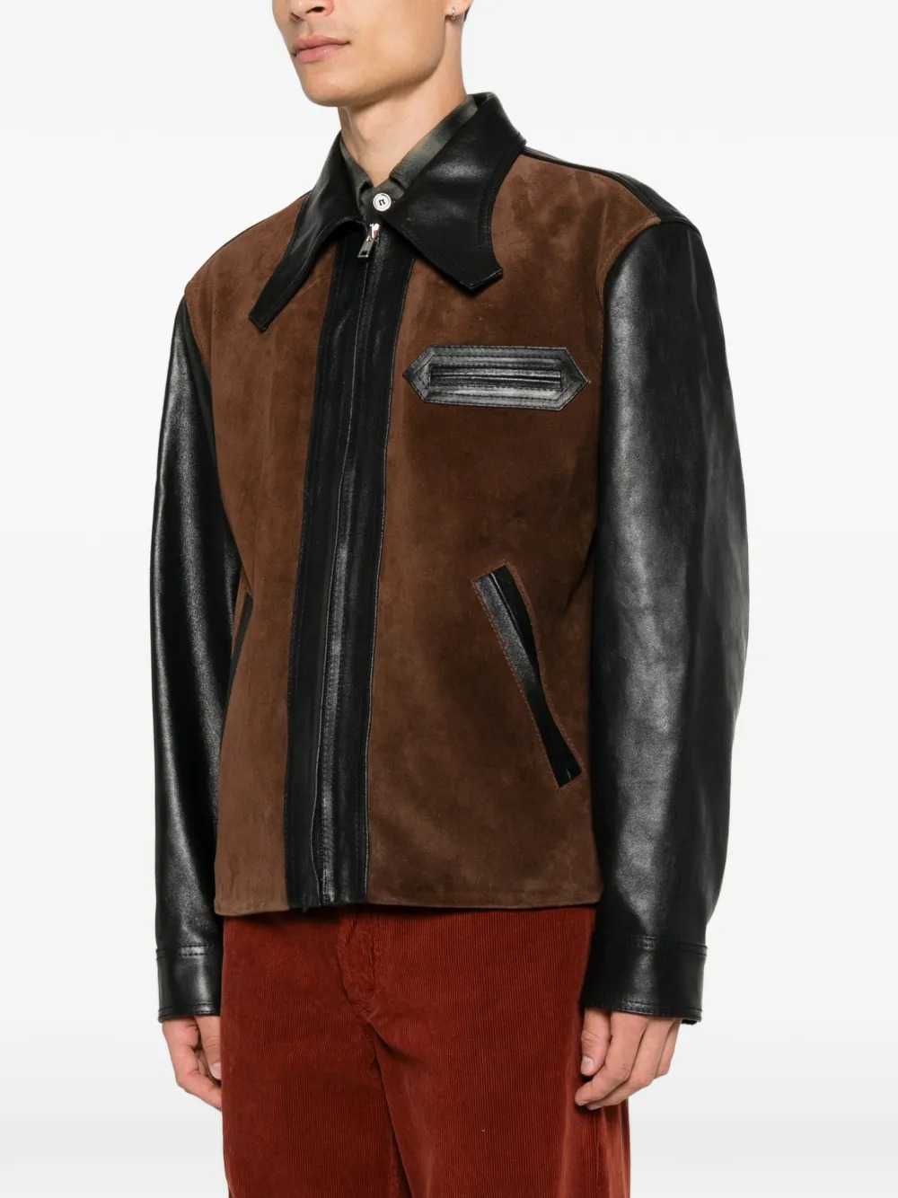 Marni Men Black Leather Jacket With Suede Front Panel MARNI