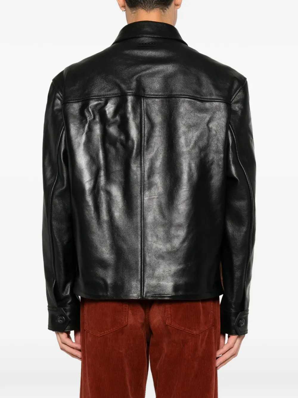 Marni Men Black Leather Jacket With Suede Front Panel MARNI