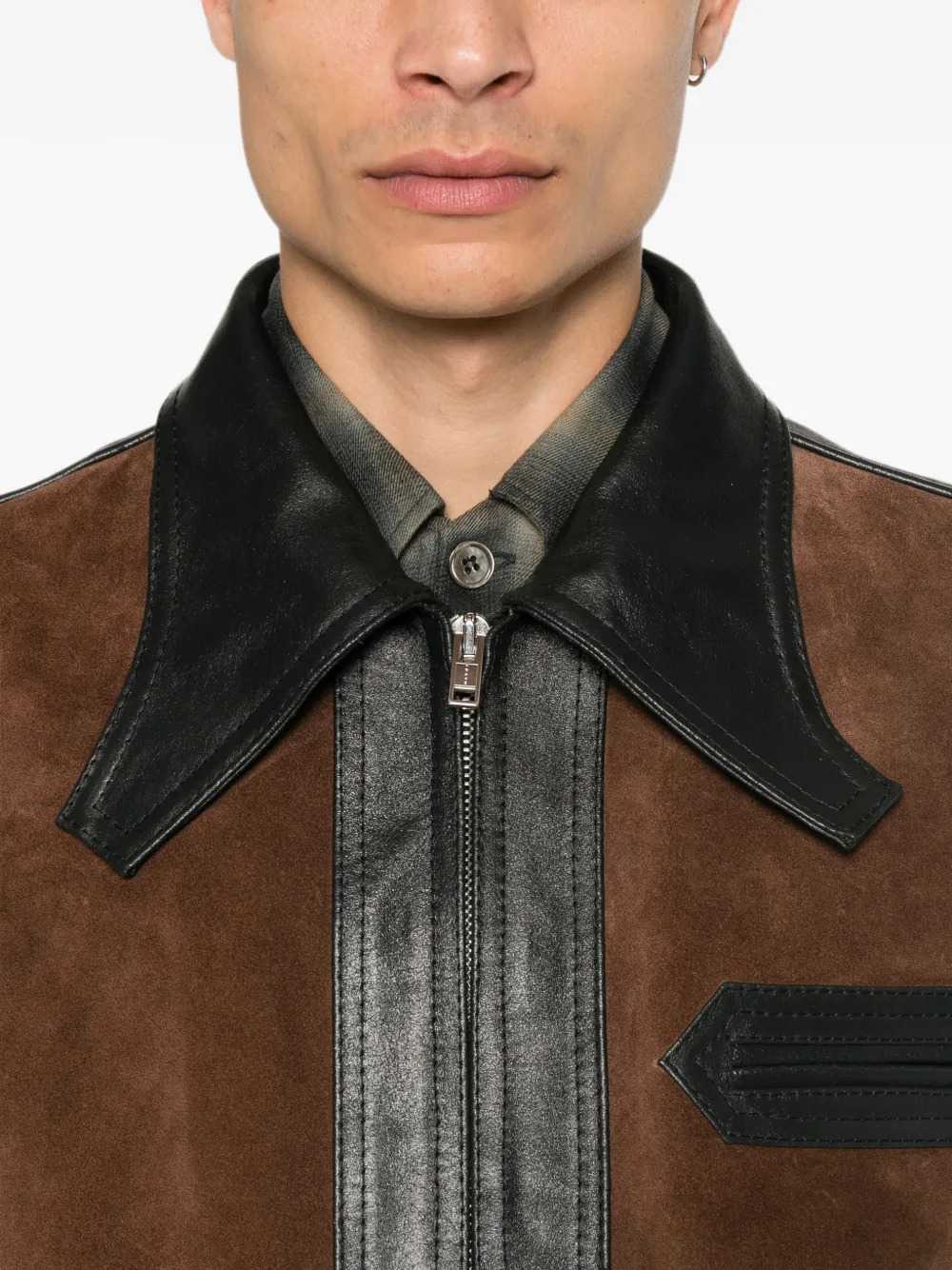 Marni Men Black Leather Jacket With Suede Front Panel MARNI