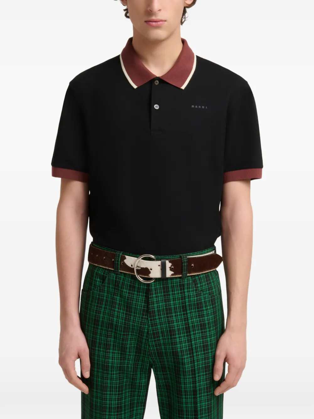 Marni Men Black Piqué Polo Shirt With Contrasting Trim MARNI