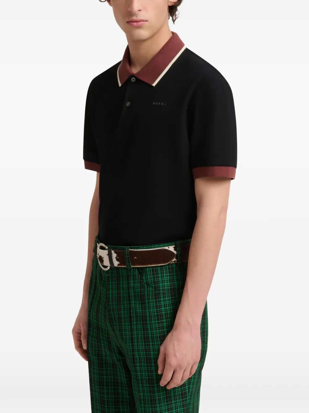 Marni Men Black Piqué Polo Shirt With Contrasting Trim MARNI