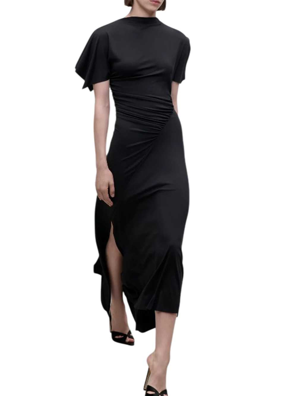 Victoria Beckham Women Black Draped Midi Dress VICTORIA BECKHAM