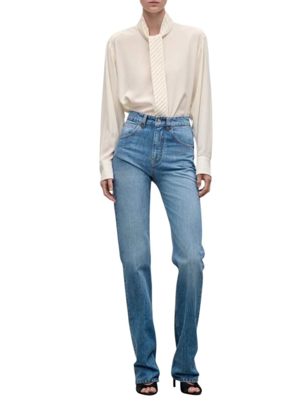 Victoria Beckham Women Julia Stretch Jeans In A Distressed Blue Wash VICTORIA BECKHAM