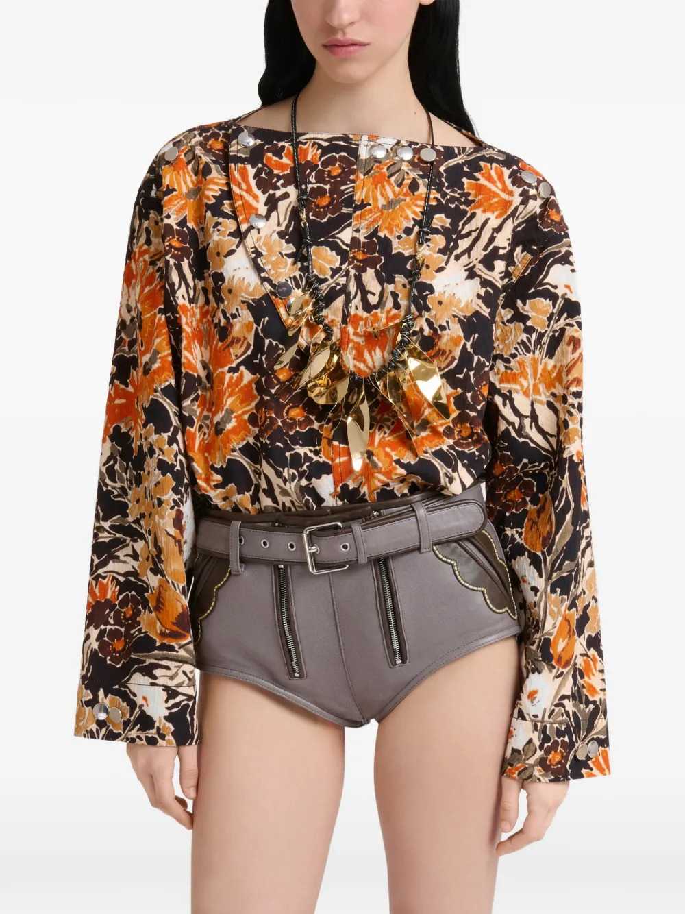 Marni Women Black Cloqué Top With Extreme Bouquet Print MARNI