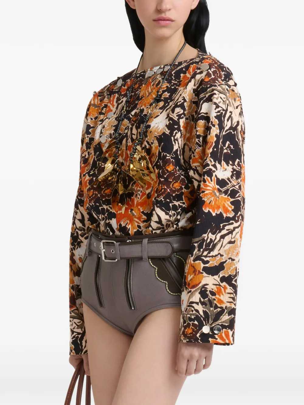Marni Women Black Cloqué Top With Extreme Bouquet Print MARNI