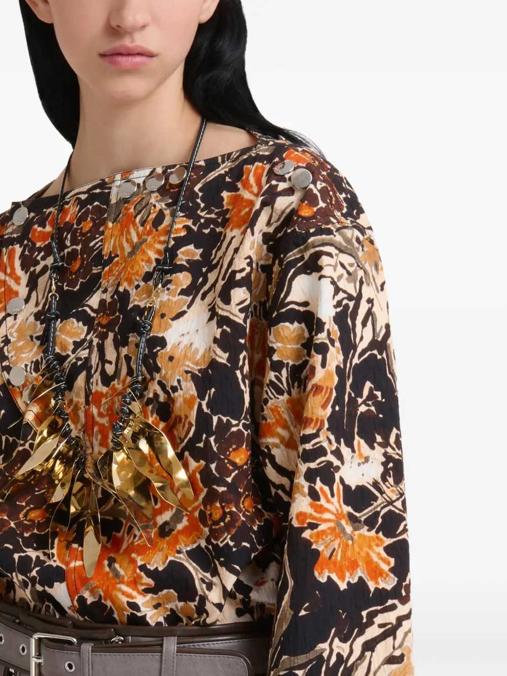 Marni Women Black Cloqué Top With Extreme Bouquet Print MARNI