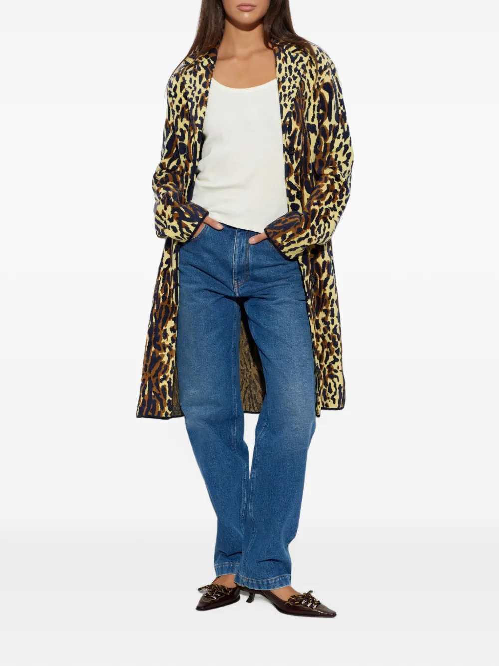 Marni Women Yellow Animal-Print Wool Chenille Coat MARNI
