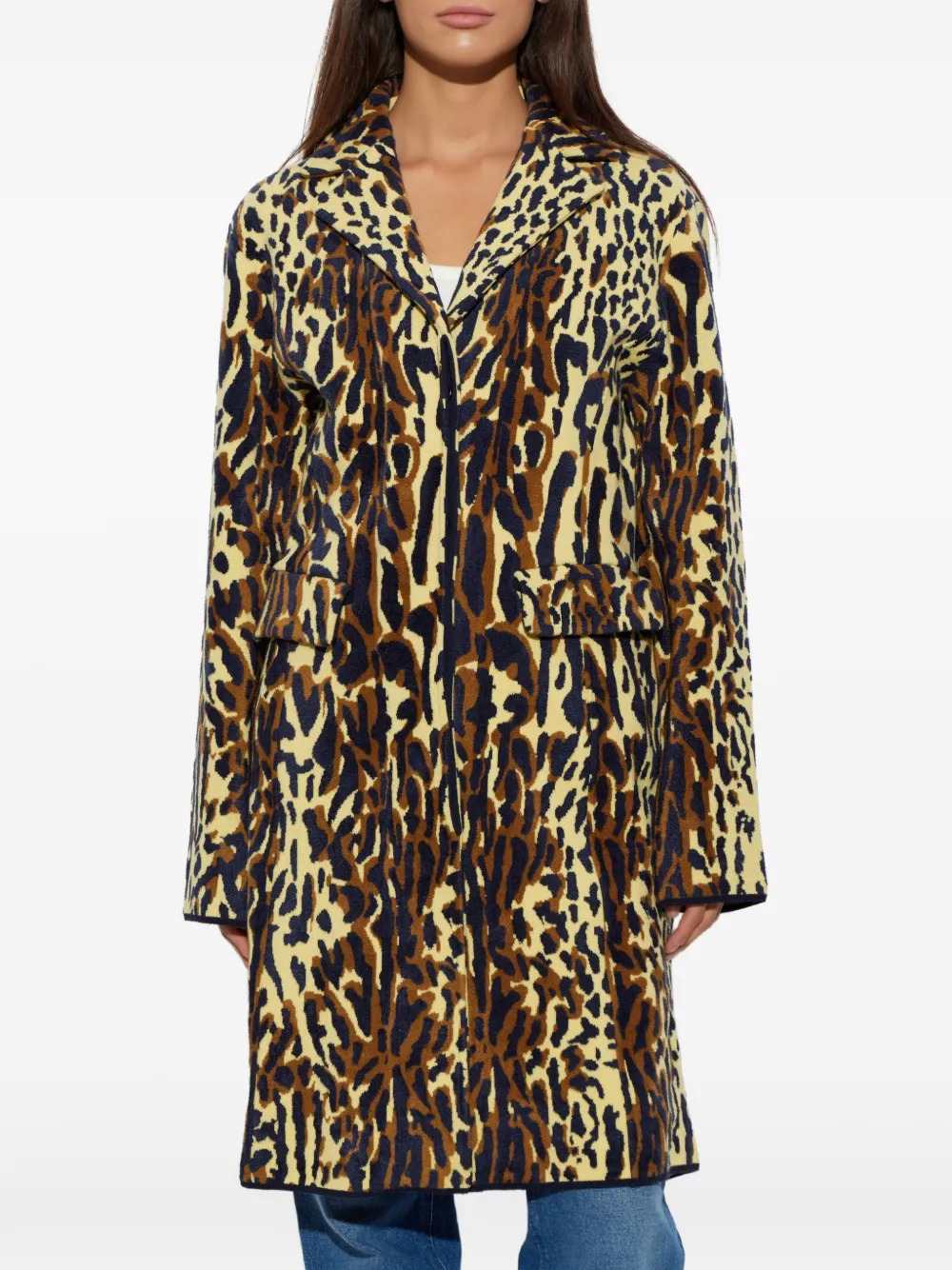 Marni Women Yellow Animal-Print Wool Chenille Coat MARNI