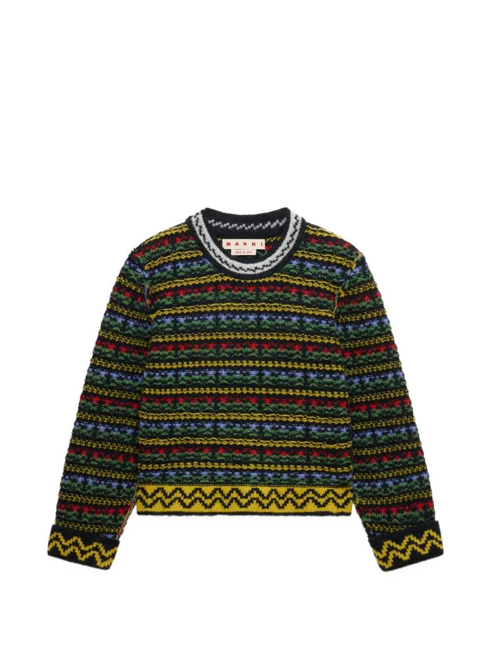 Marni Women Black Shetland Wool Sweater With Fair Isle Pattern MARNI