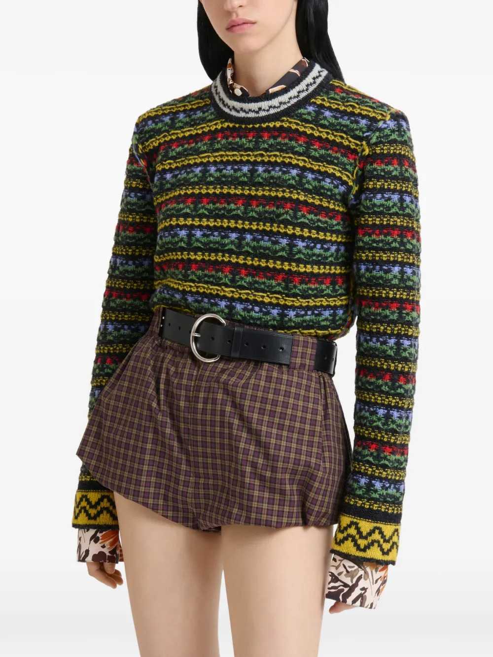 Marni Women Black Shetland Wool Sweater With Fair Isle Pattern MARNI