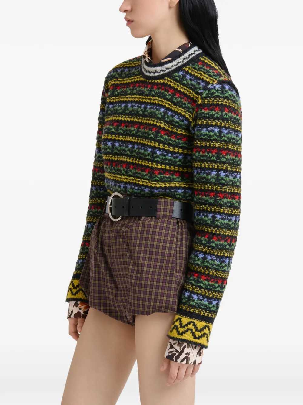 Marni Women Black Shetland Wool Sweater With Fair Isle Pattern MARNI