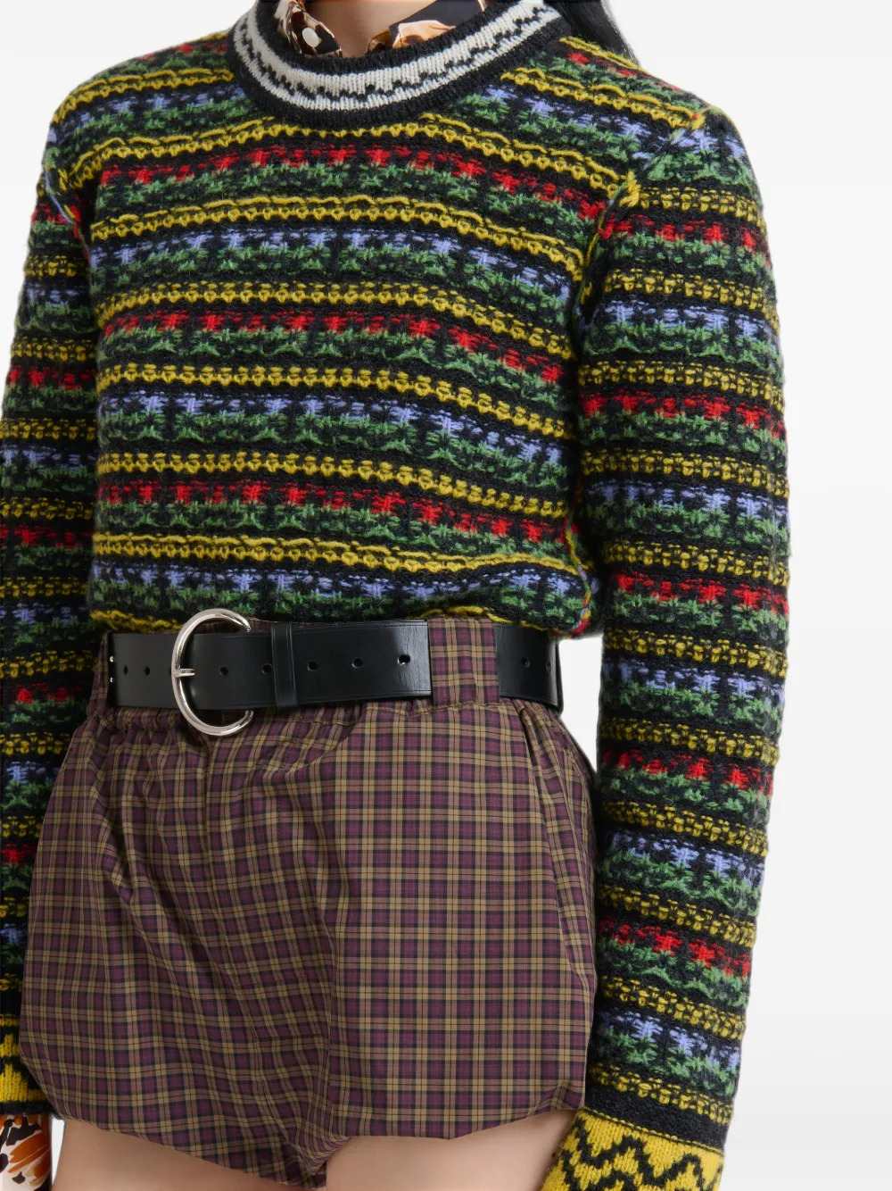 Marni Women Black Shetland Wool Sweater With Fair Isle Pattern MARNI