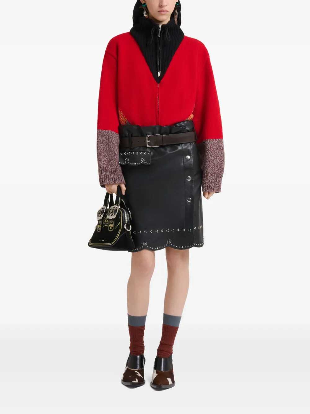 Marni Women Black Leather Skirt With Micro-Studs MARNI