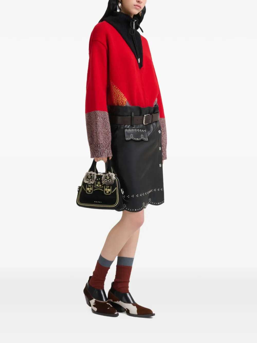 Marni Women Black Leather Skirt With Micro-Studs MARNI