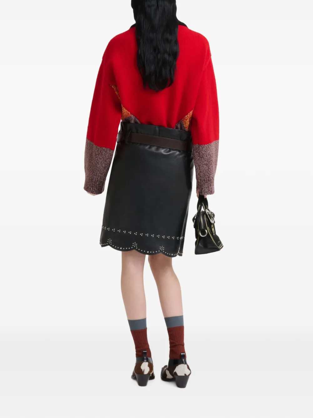 Marni Women Black Leather Skirt With Micro-Studs MARNI