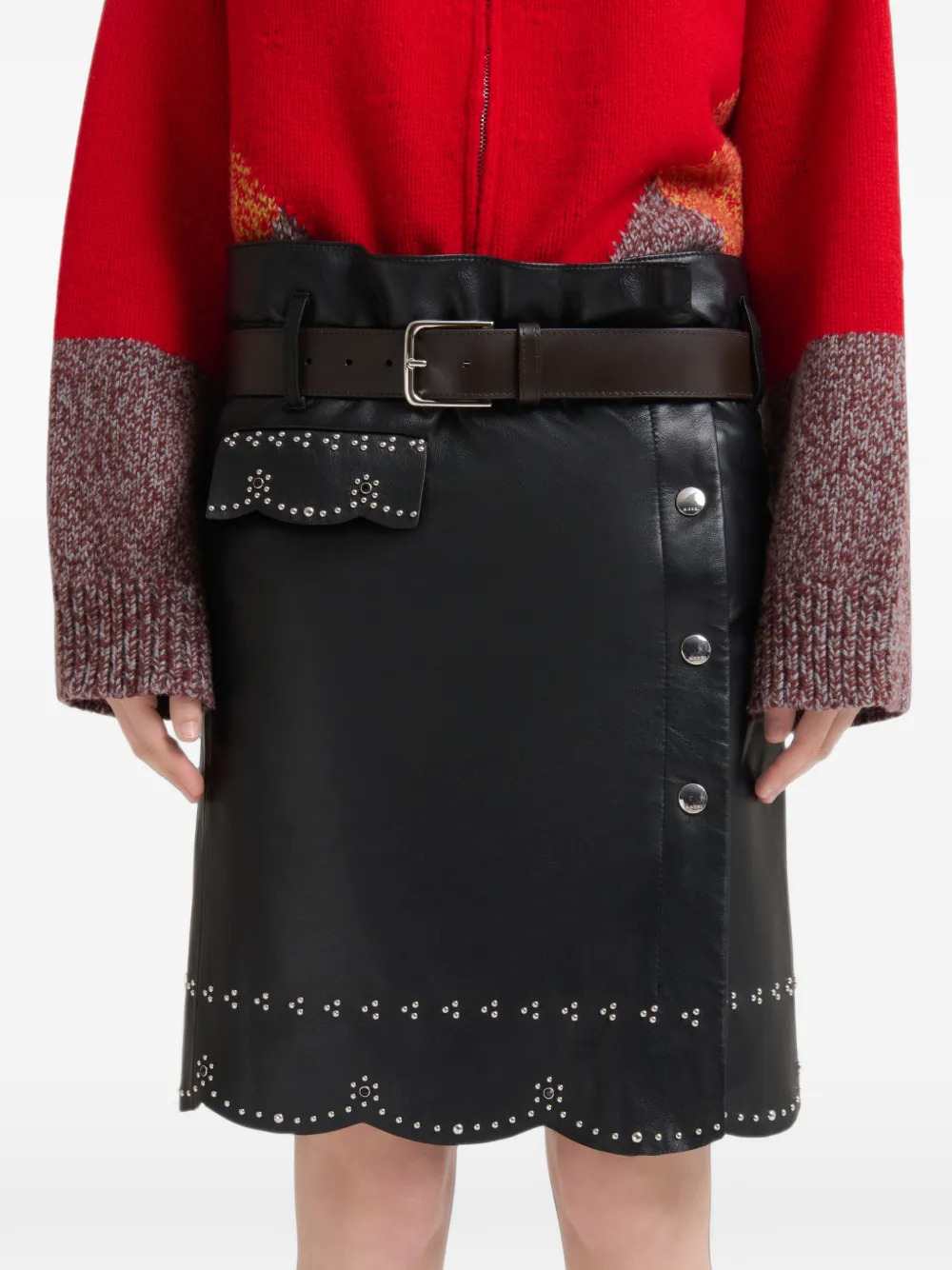Marni Women Black Leather Skirt With Micro-Studs MARNI